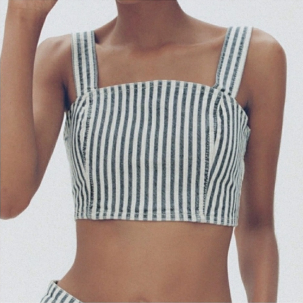 NWT! Zara Denim Striped Corset Crop Top